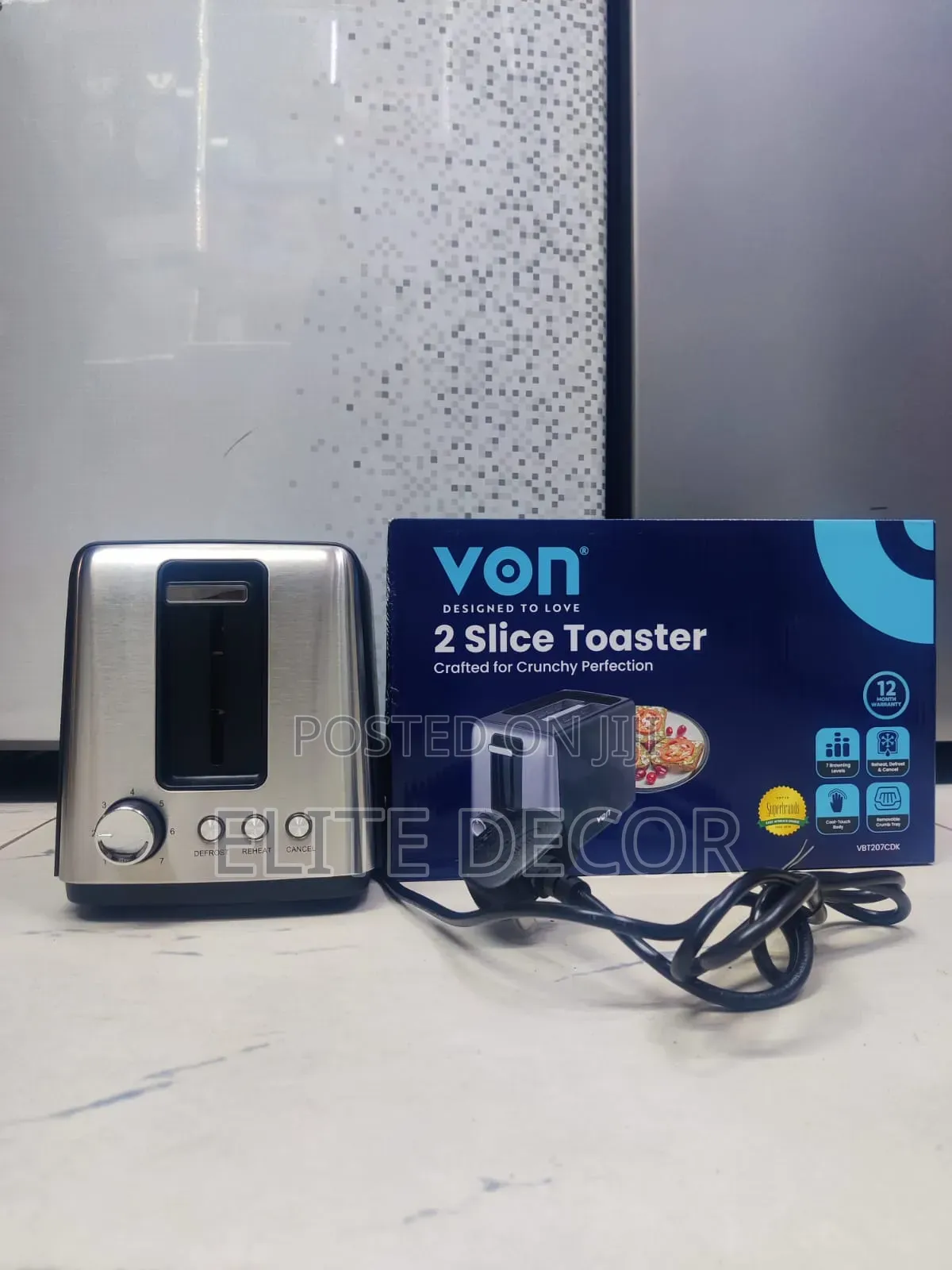 VON VBT207CDK 2-Slice Toaster – 700W | 7 Browning Levels