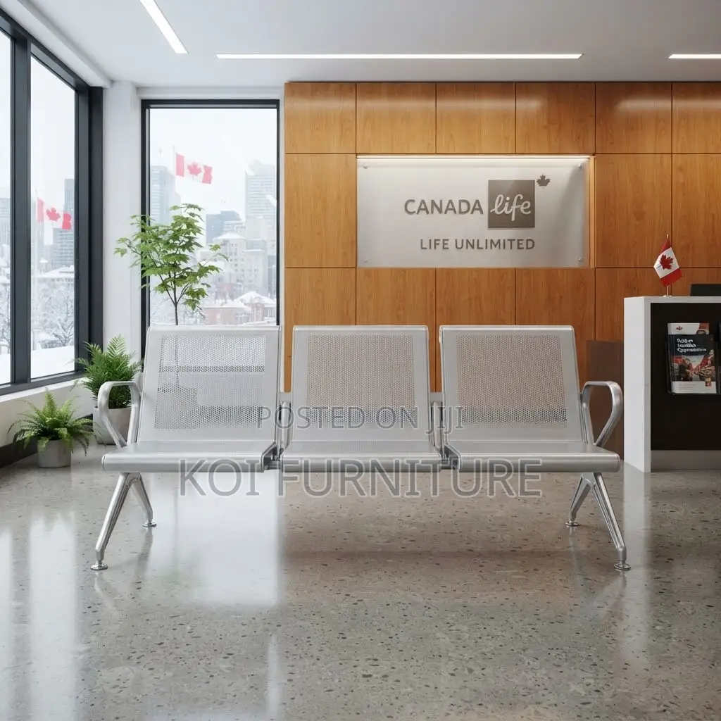 Office Bench; Gray Modern Stainless Three Seater Bench