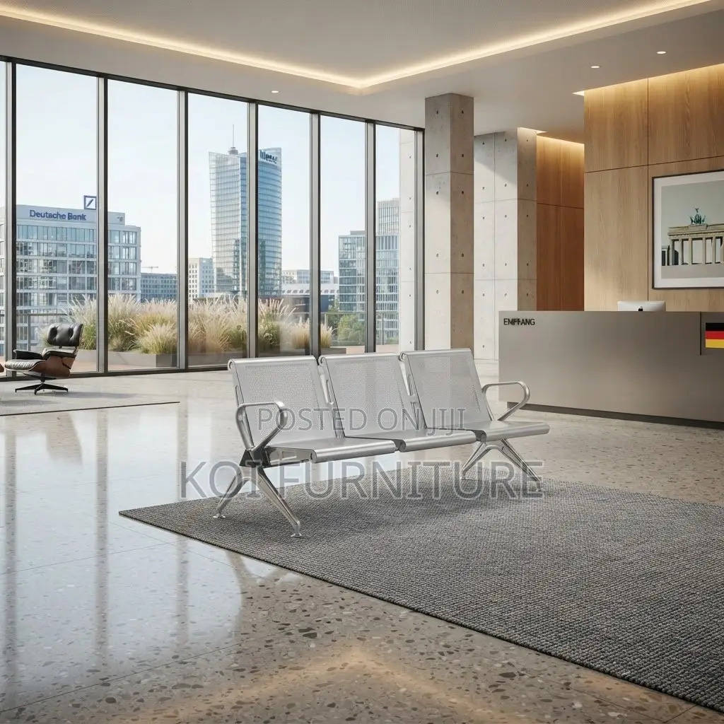 Office Bench; Gray Modern Stainless Three Seater Bench