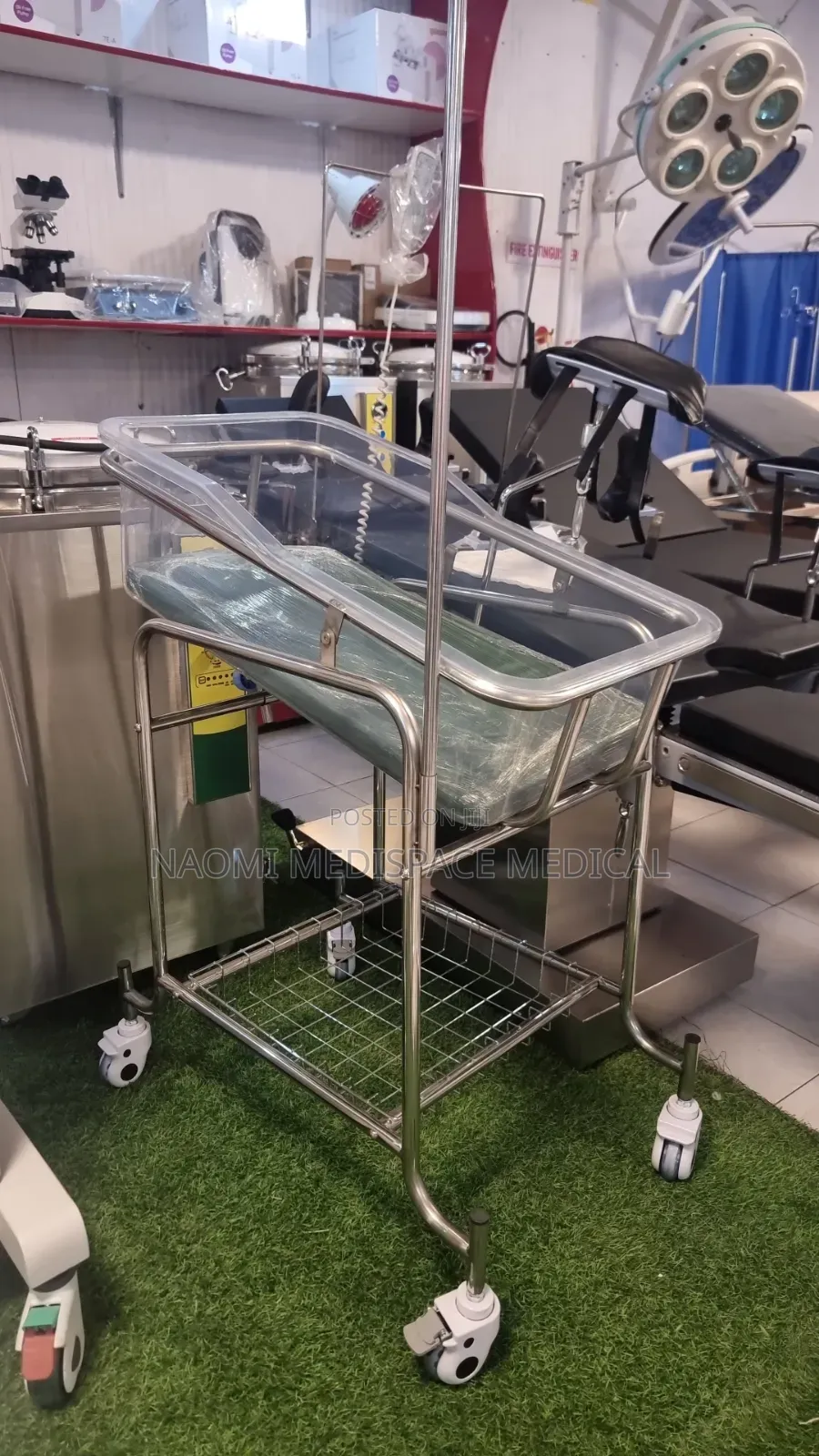 Stainless Steel Baby Bassinet With Wheels and Matress