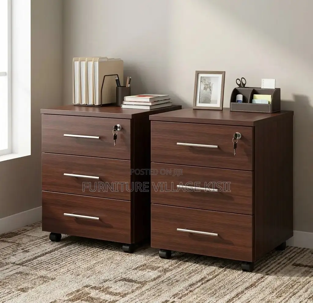 3- Drawer Compact Walnut Storage Cabinet