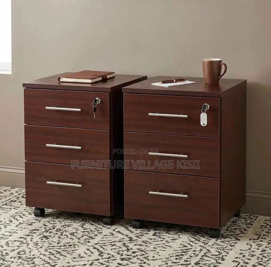 3- Drawer Compact Walnut Storage Cabinet
