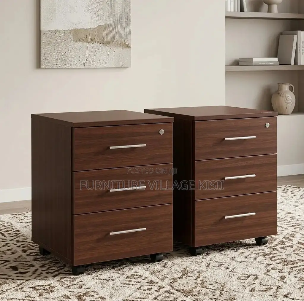 3- Drawer Compact Walnut Storage Cabinet