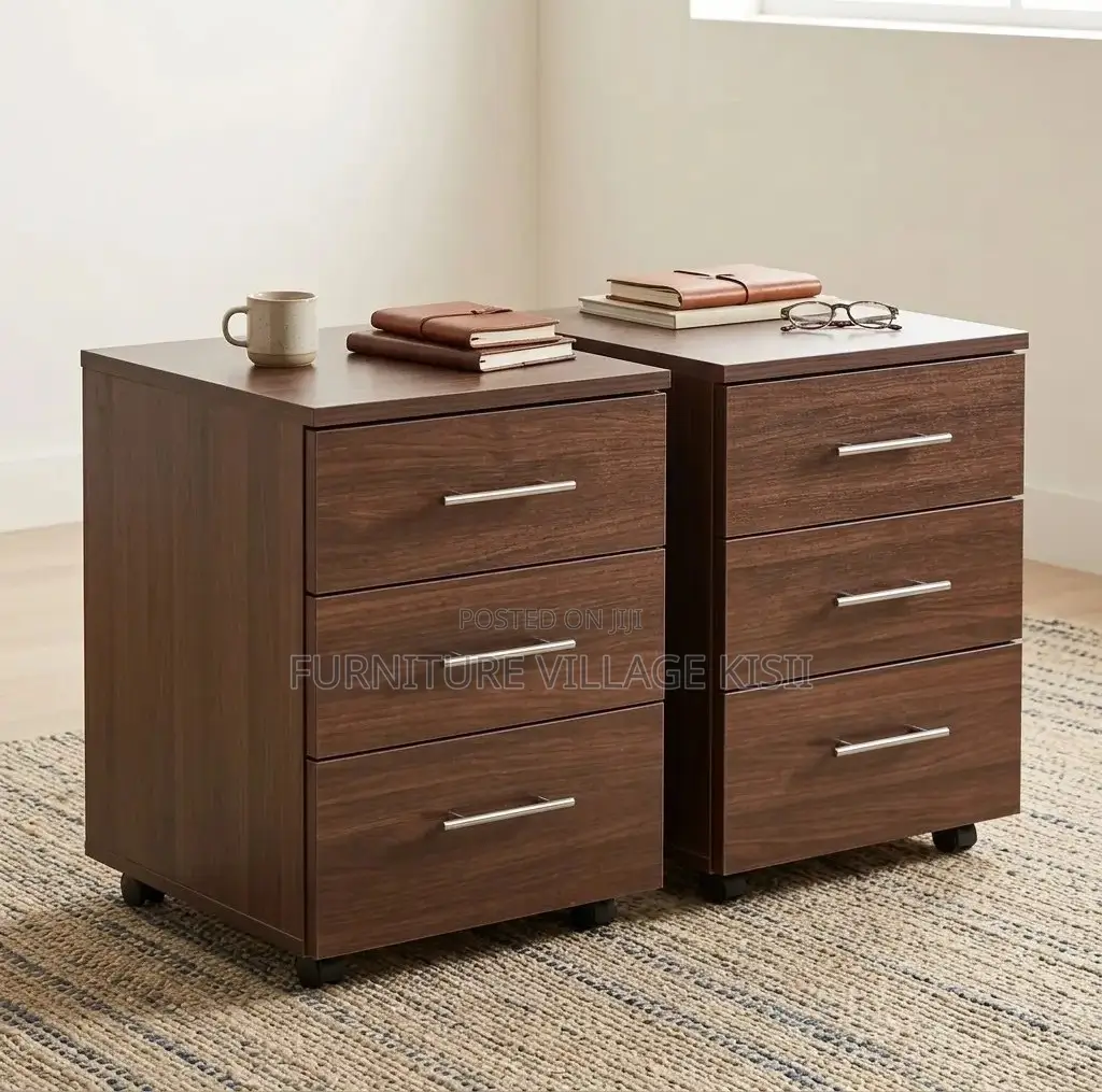 3- Drawer Compact Walnut Storage Cabinet