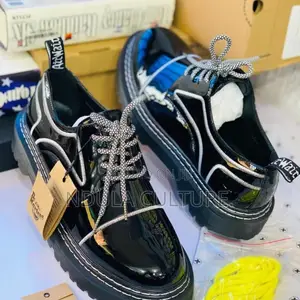 Dr. Martens "Wet Look" Platform Derby Shoes,
