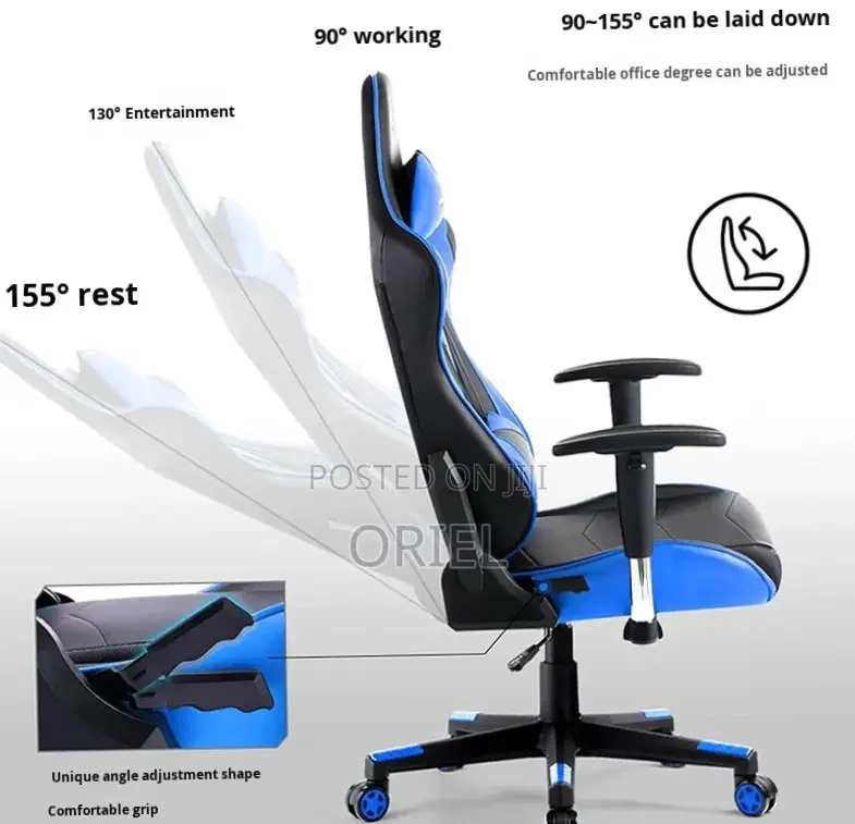 Gaming Chair : Ergonomic Blue Lumbar Support Gamers Chair