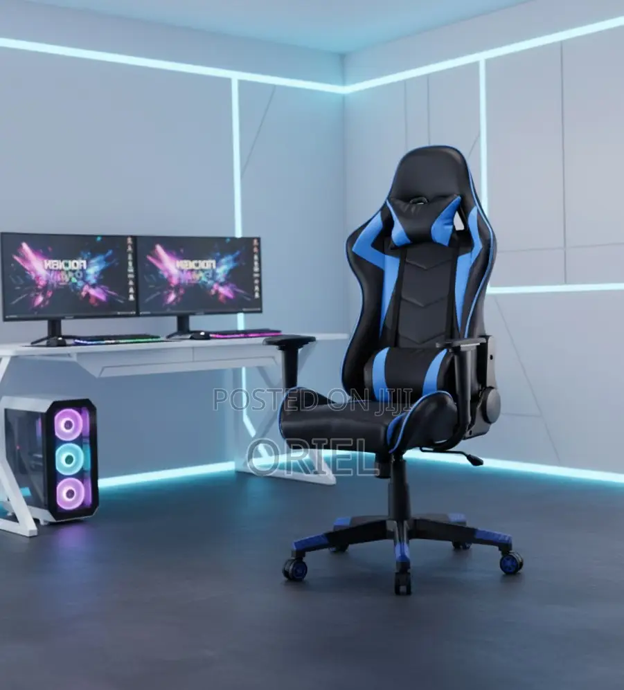 Gaming Chair : Ergonomic Blue Lumbar Support Gamers Chair