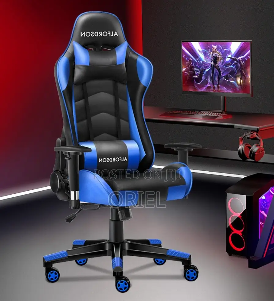 Gaming Chair : Ergonomic Blue Lumbar Support Gamers Chair