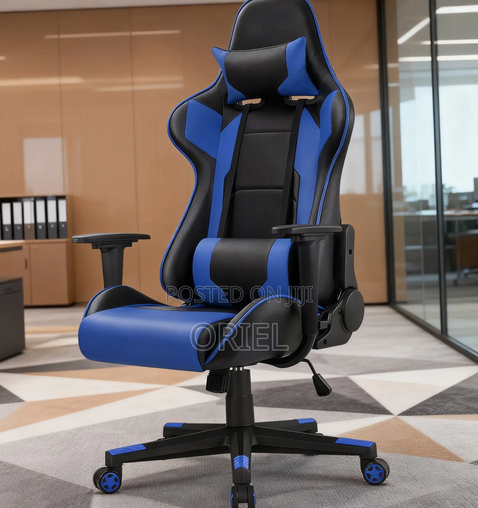Gaming Chair : Ergonomic Blue Lumbar Support Gamers Chair
