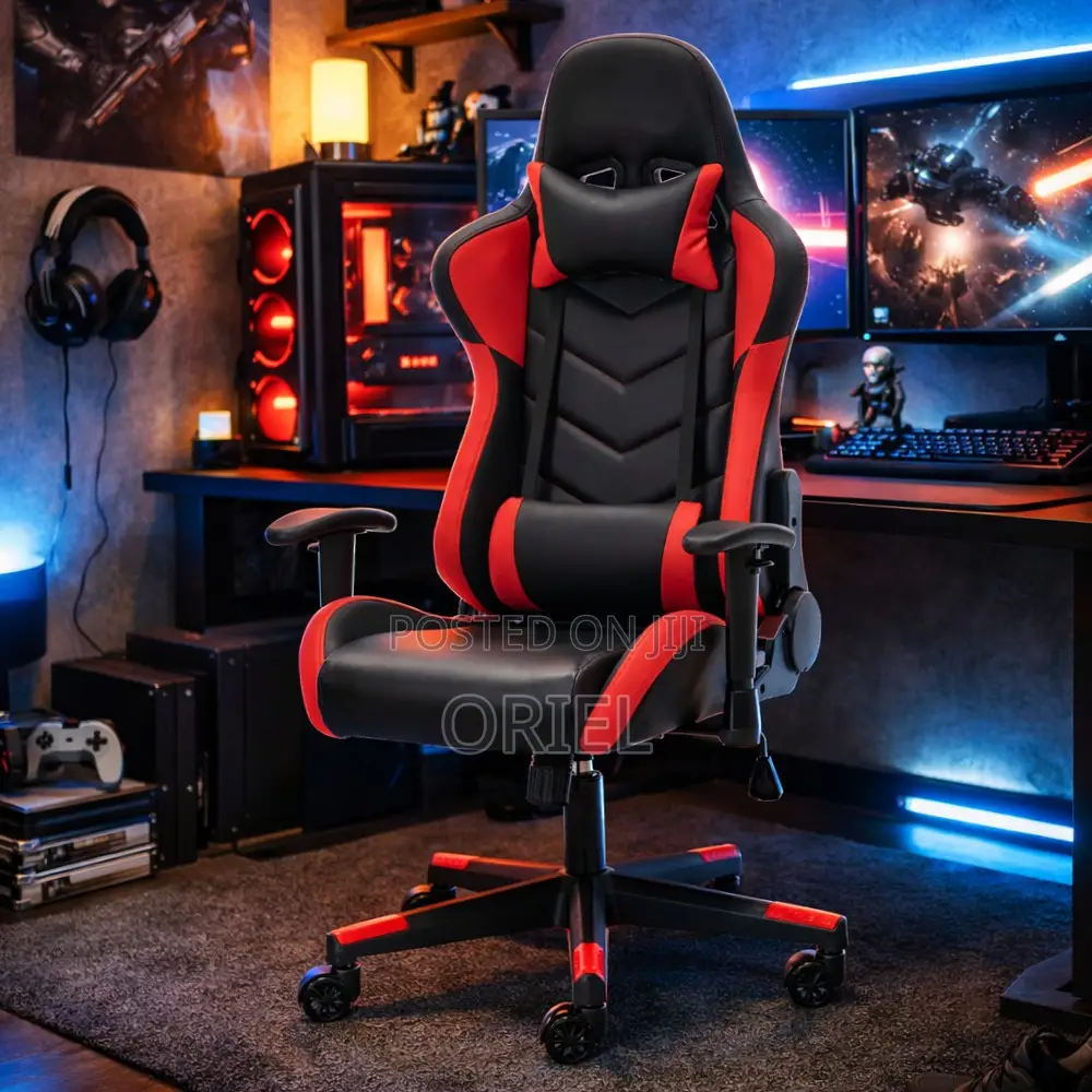 Gaming Chair : Red Leather Reclining Office Chair