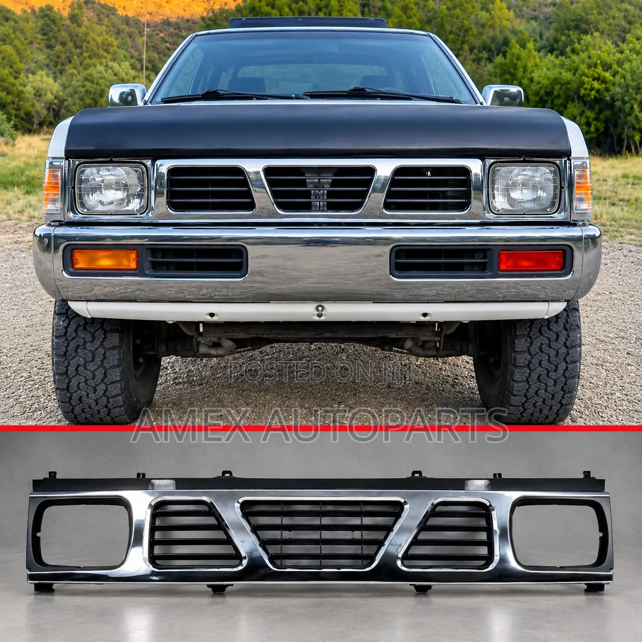 Front Grille Nissan Sahara D21 Hi - Rider Pick Up 1995 - 1998 Chrome B