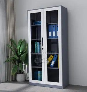 Office Cabinet : 2-Glass Doors Filing Metal Storage Cabinet