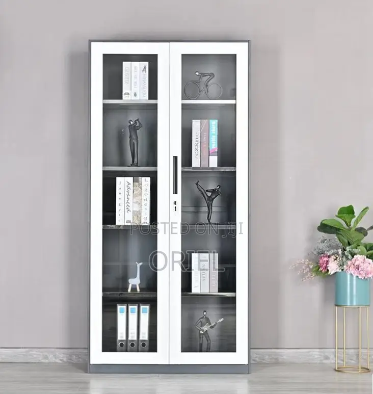 Office Cabinet : 2-Glass Doors Filing Metal Storage Cabinet