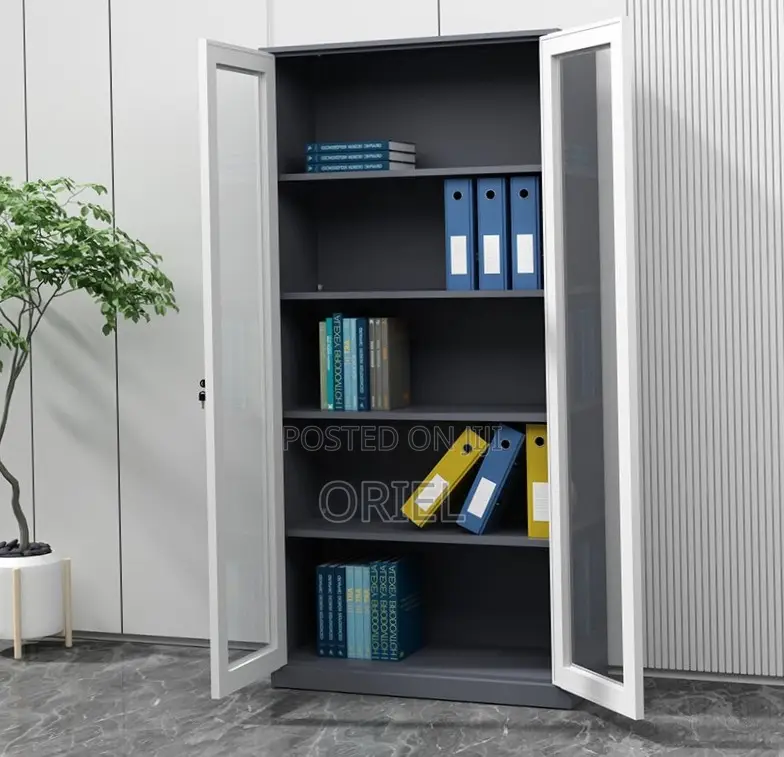 Office Cabinet : 2-Glass Doors Filing Metal Storage Cabinet