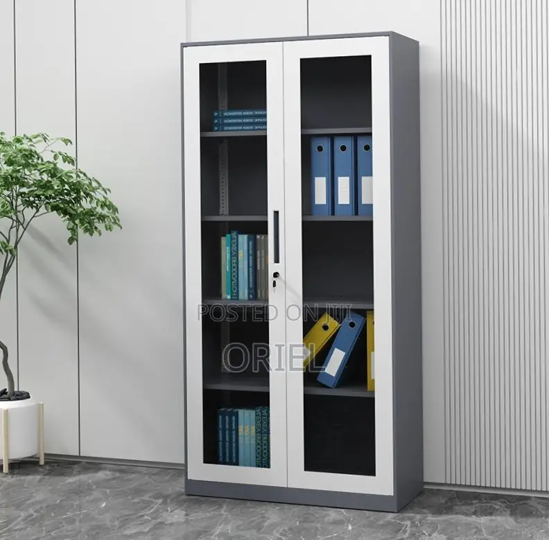 Office Cabinet : 2-Glass Doors Filing Metal Storage Cabinet