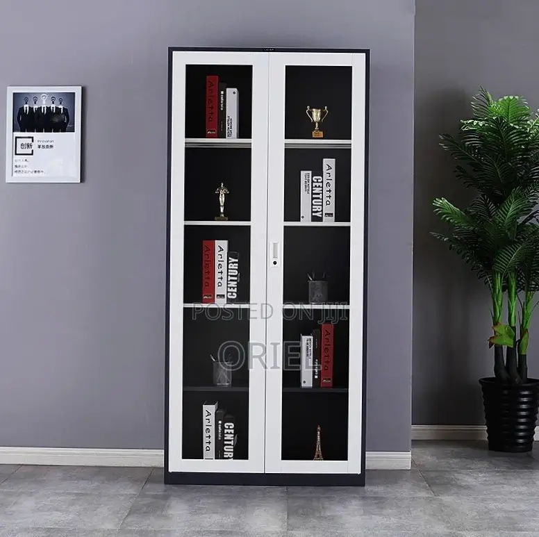 Office Cabinet : 2-Glass Doors Filing Metal Storage Cabinet