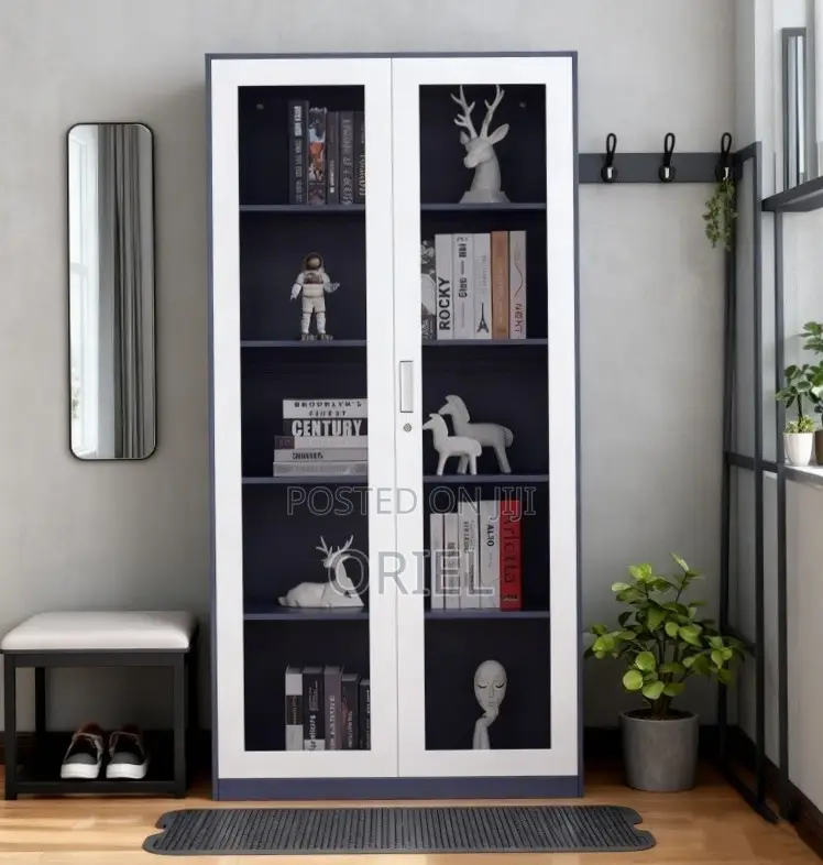 Office Cabinet : 2-Glass Doors Filing Metal Storage Cabinet