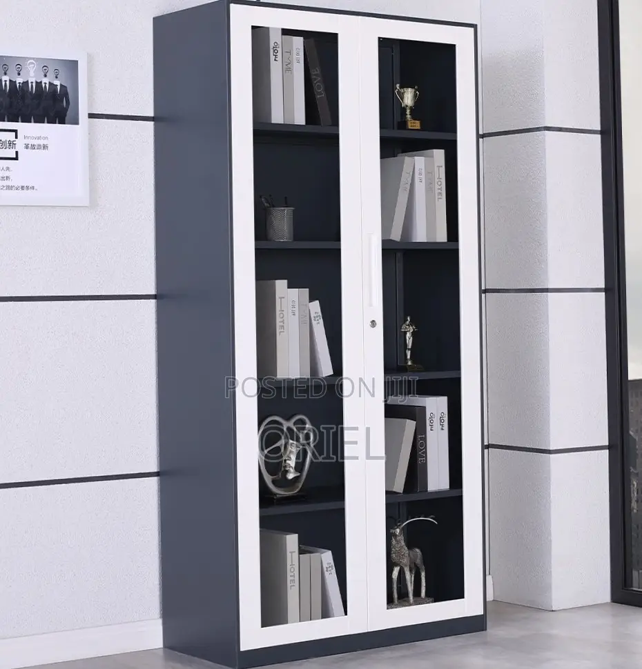 Office Cabinet : 2-Glass Doors Filing Metal Storage Cabinet