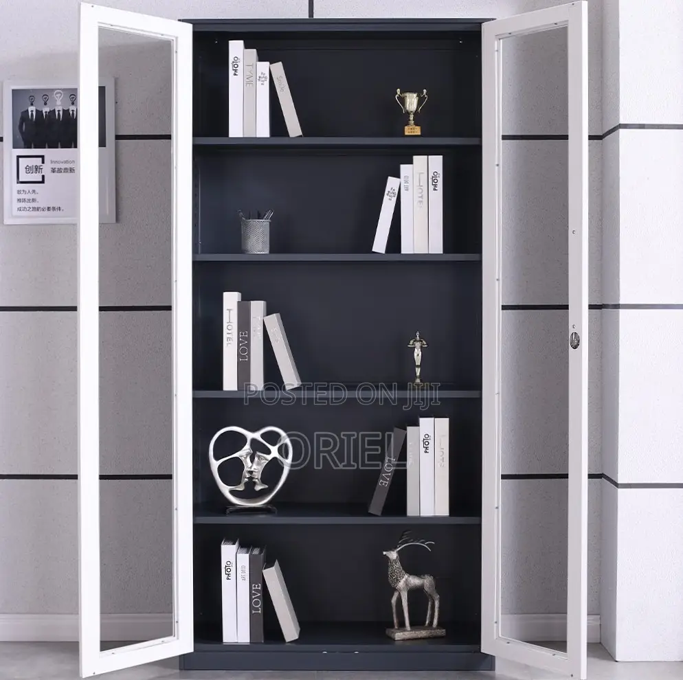 Office Cabinet : 2-Glass Doors Filing Metal Storage Cabinet