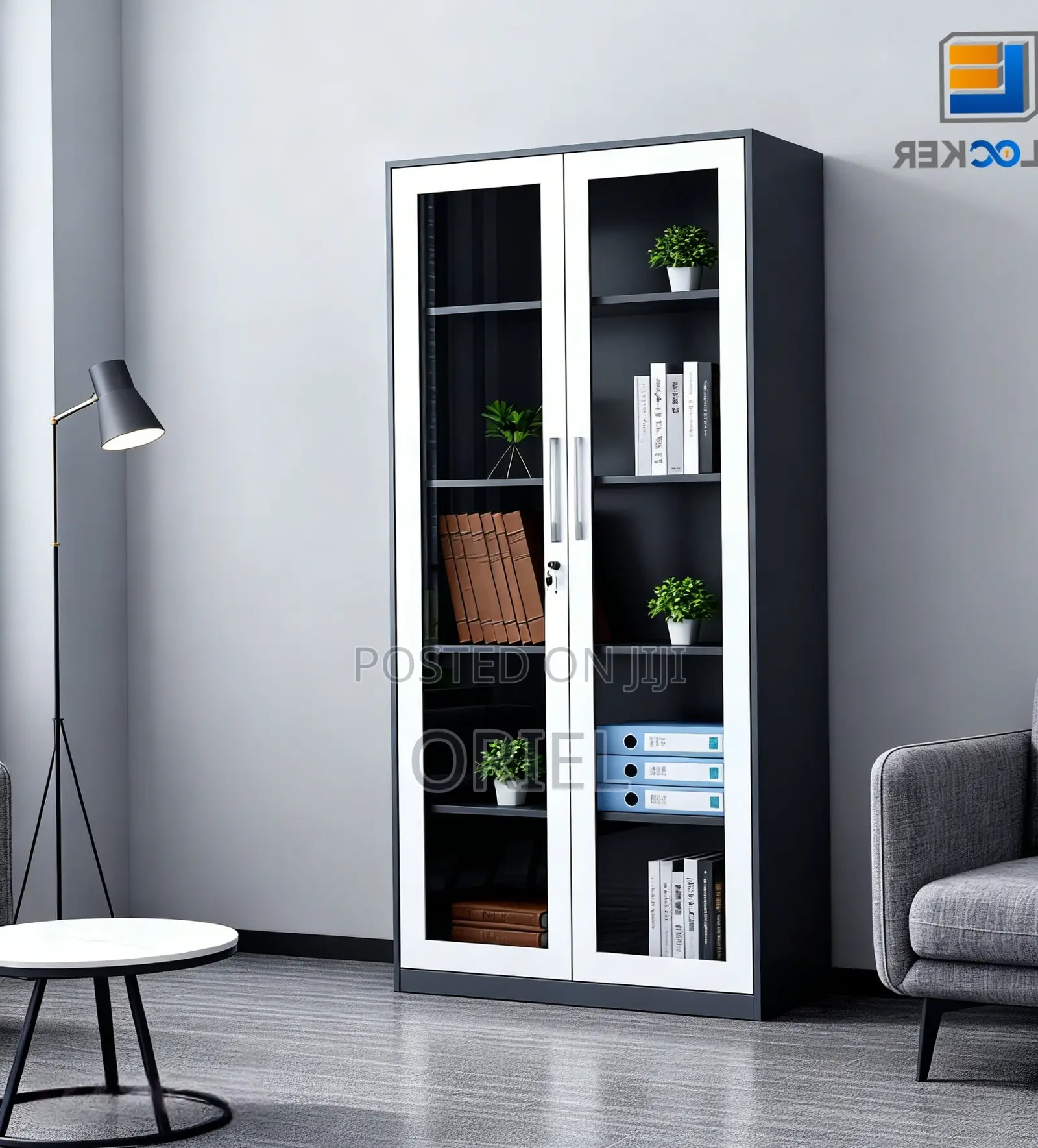 Office Cabinet : 2-Glass Doors Filing Metal Storage Cabinet