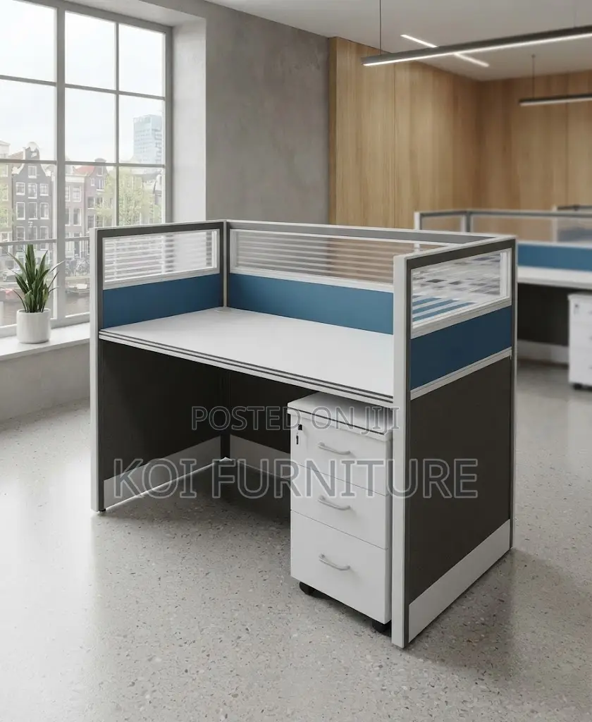 Office Workstation; One User Blue Office Workstation With Pedestal