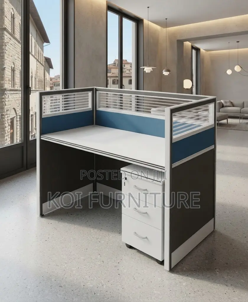 Office Workstation; One User Blue Office Workstation With Pedestal