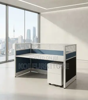 Office Workstation; One User Blue Office Workstation With Pedestal