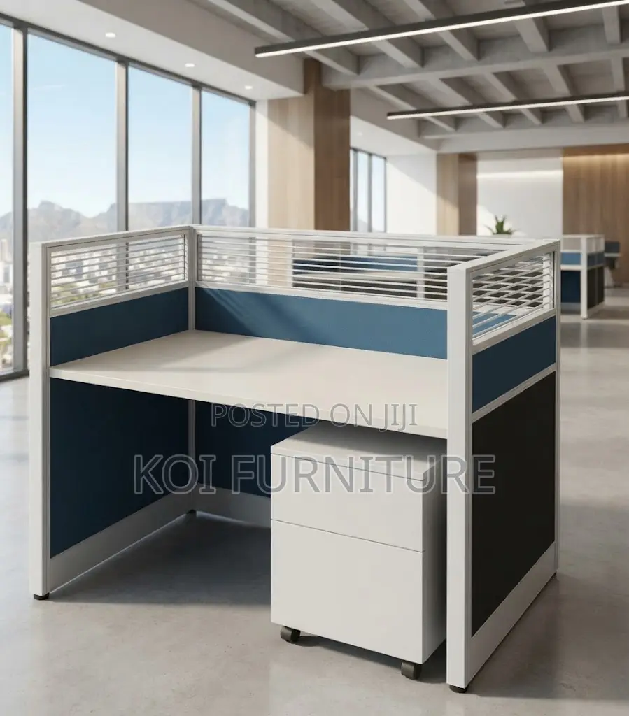 Office Workstation; One User Blue Office Workstation With Pedestal