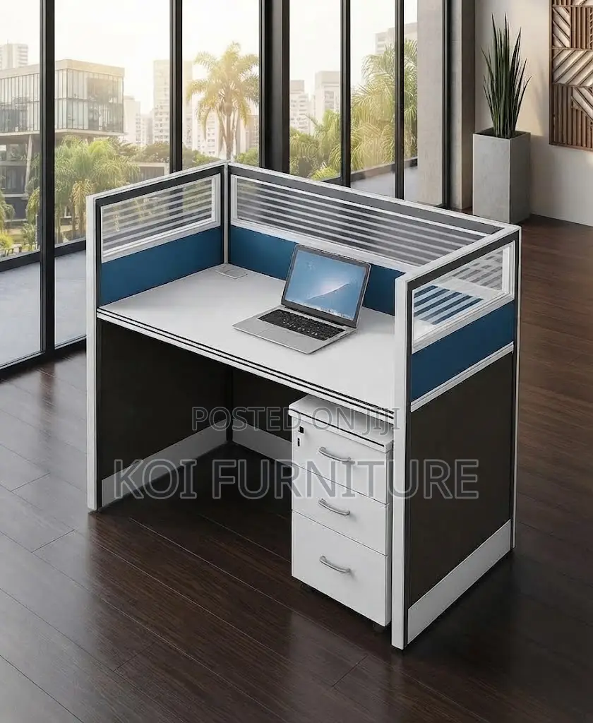 Office Workstation; One User Blue Office Workstation With Pedestal