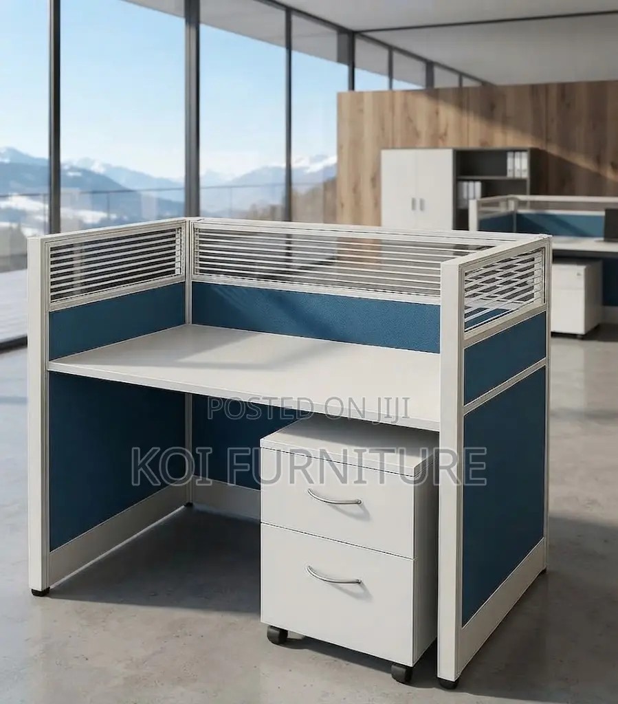 Office Workstation; One User Blue Office Workstation With Pedestal