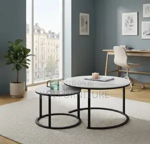 Coffee Table; Marble Dual Round Home Office Coffee Table