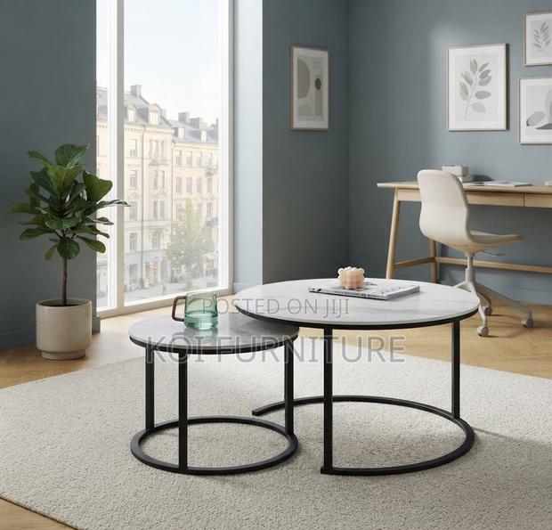 Coffee Table; Marble Dual Round Home Office Coffee Table