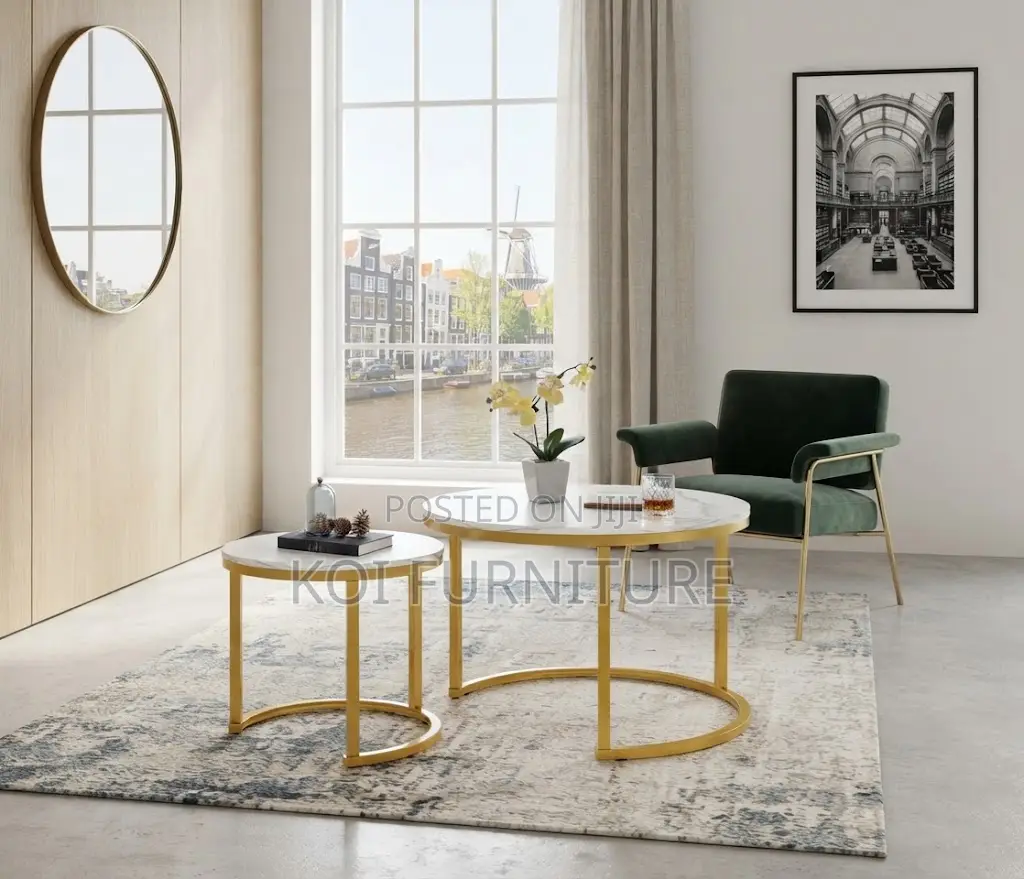 Coffee Table; Marble Dual Round Home Office Coffee Table