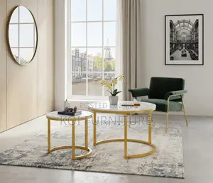Coffee Table; Marble Dual Round Home Office Coffee Table