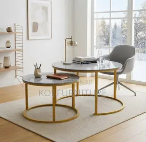 Coffee Table; Marble Dual Round Home Office Coffee Table