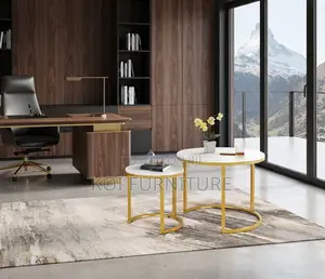 Coffee Table; Marble Dual Round Home Office Coffee Table
