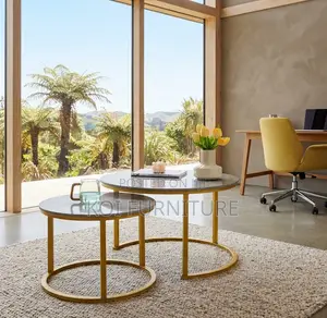 Coffee Table; Marble Dual Round Home Office Coffee Table