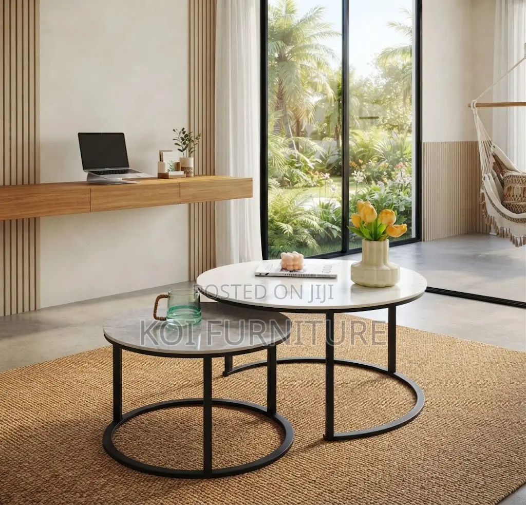 Coffee Table; Marble Dual Round Home Office Coffee Table