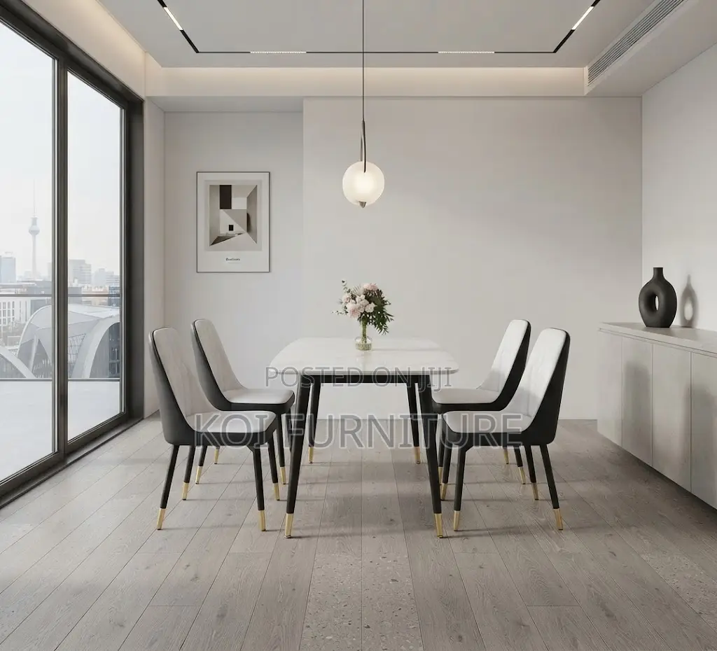 Dining Set; Four Seters Dining Set With Leather Armless Seats