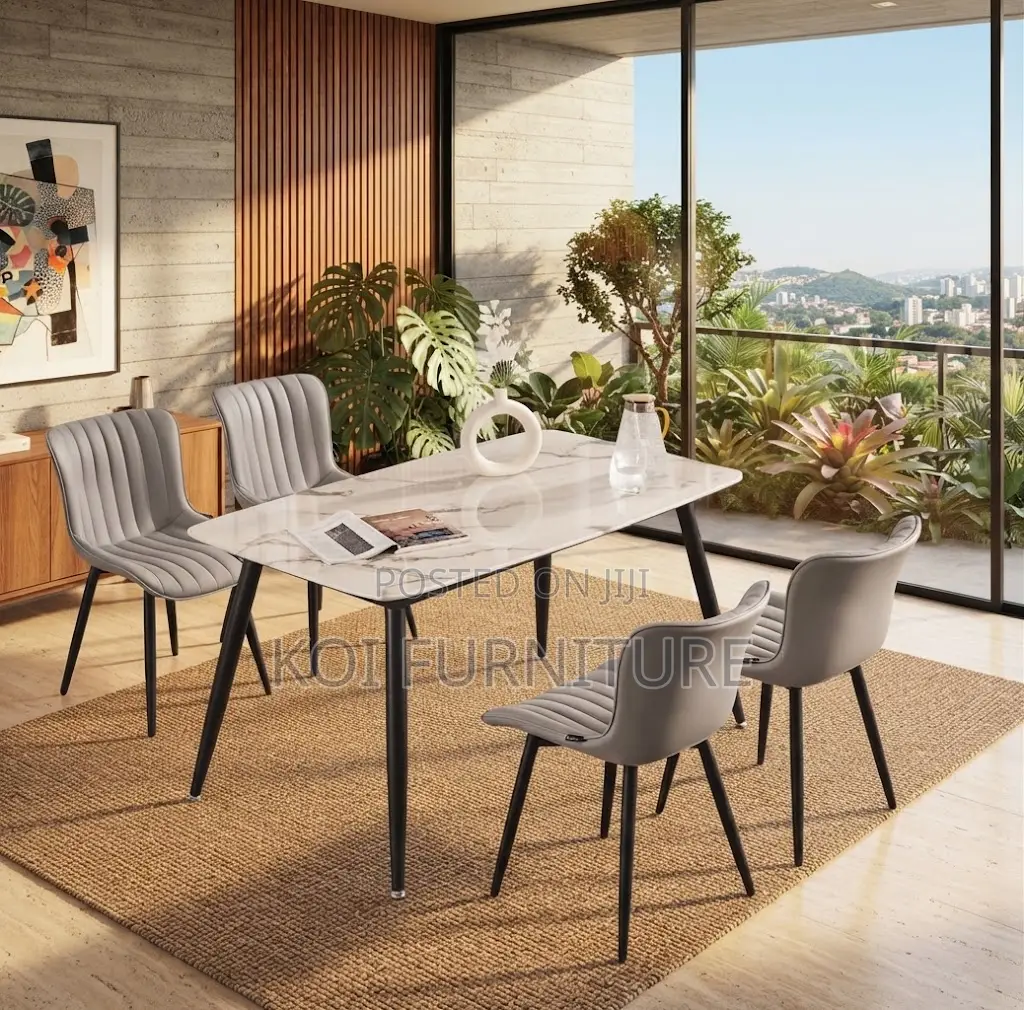 Dining Set; Four Seters Dining Set With Leather Armless Seats