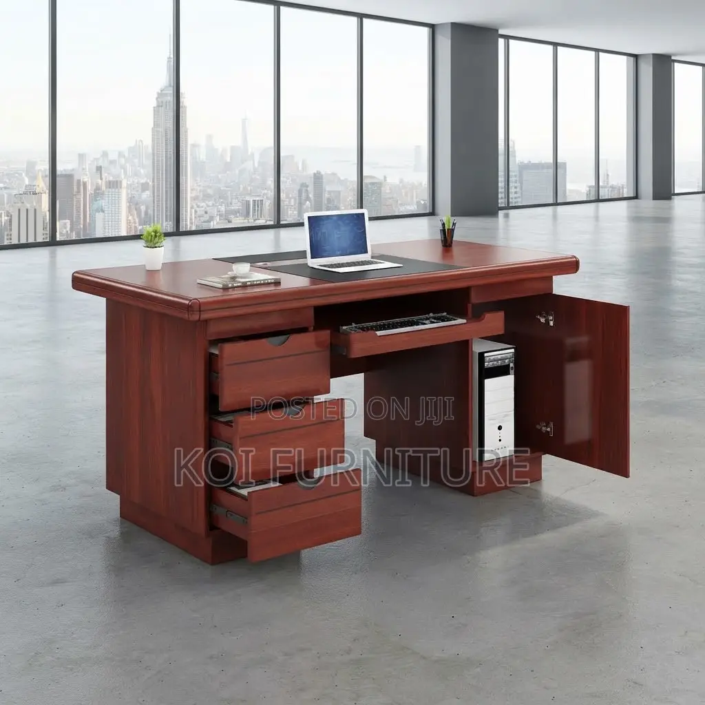 Office Desk; 1.2 Meters Executive Mahogany Home Desk With CPU Holder