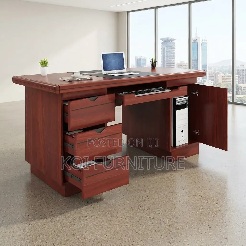 Office Desk; 1.2 Meters Executive Mahogany Home Desk With CPU Holder