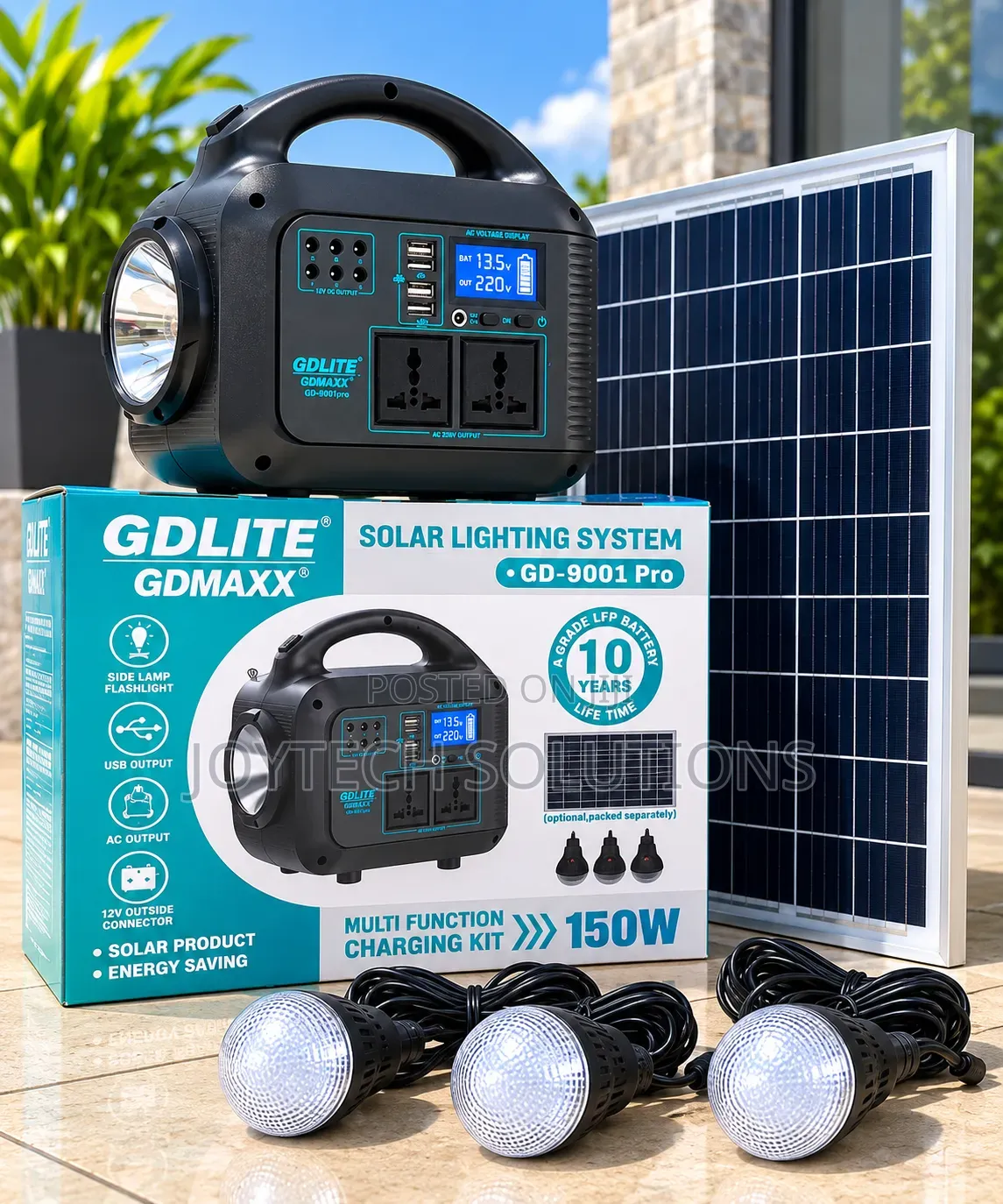 GDLITE GD-9001 Pro 150W Solar Power Station Kit Inverter 3 LED Bulbs