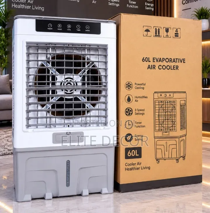 60L Portable Air Cooler – 3 Speed, Swing, Timer Humidifier