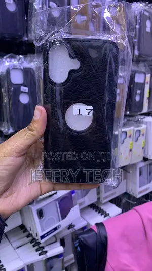 Black Faux-Leather Phone Case a Logo a Sticker for the iPhone 17
