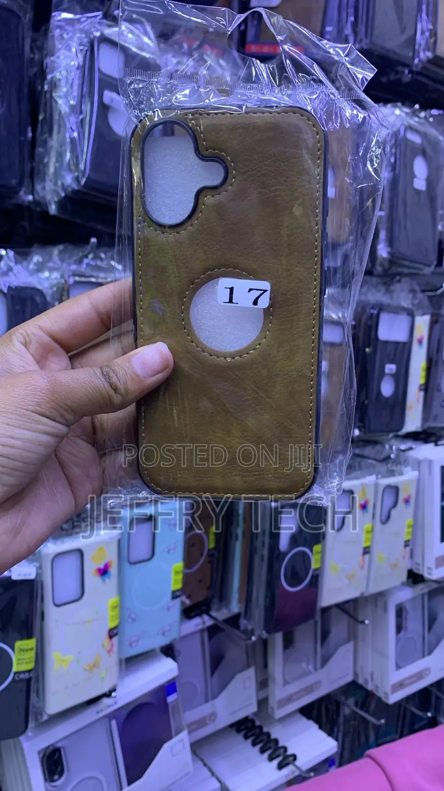 Black Faux-Leather Phone Case a Logo a Sticker for the iPhone 17