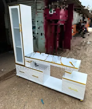 Extended TV Stand With Glass Cabinet Pure Marble