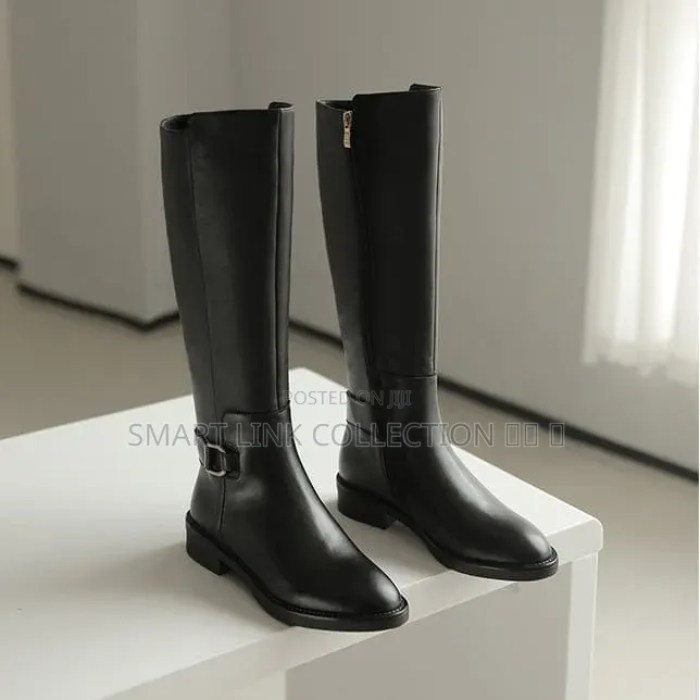 *Black Leather Buckled Knee Boots