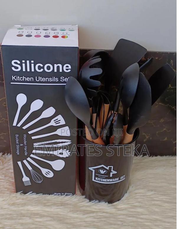 12pc Silicone Spoons Set Black