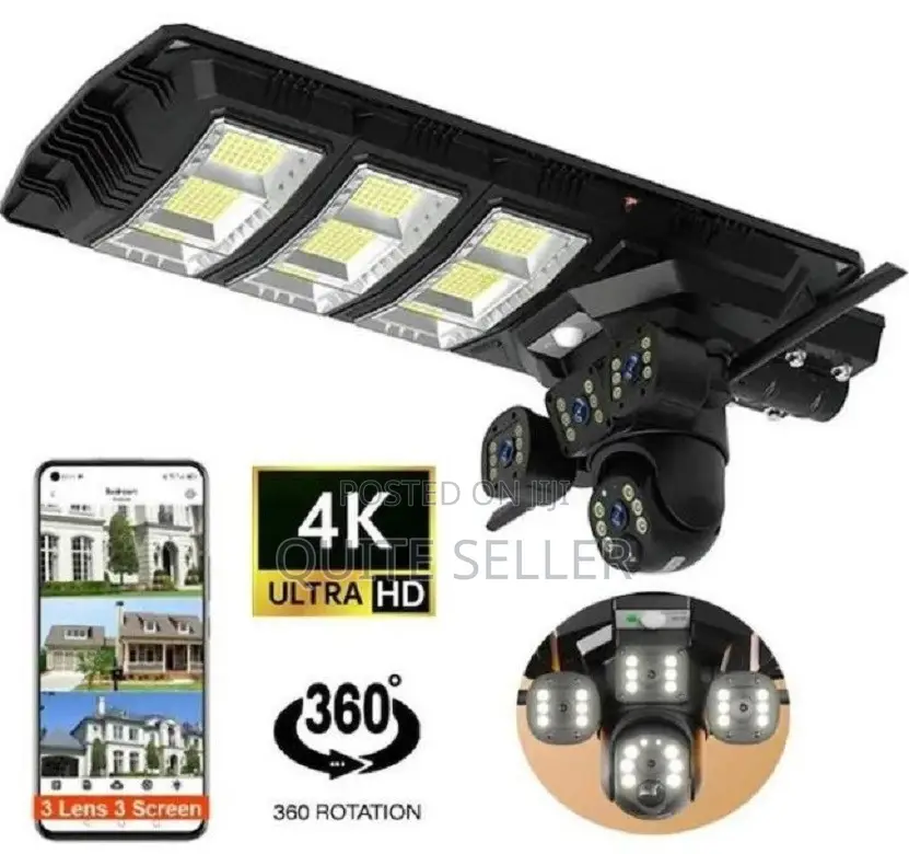 450 Watts 3camera Lens 4G Solar PTZ Camera With LED Floodlight